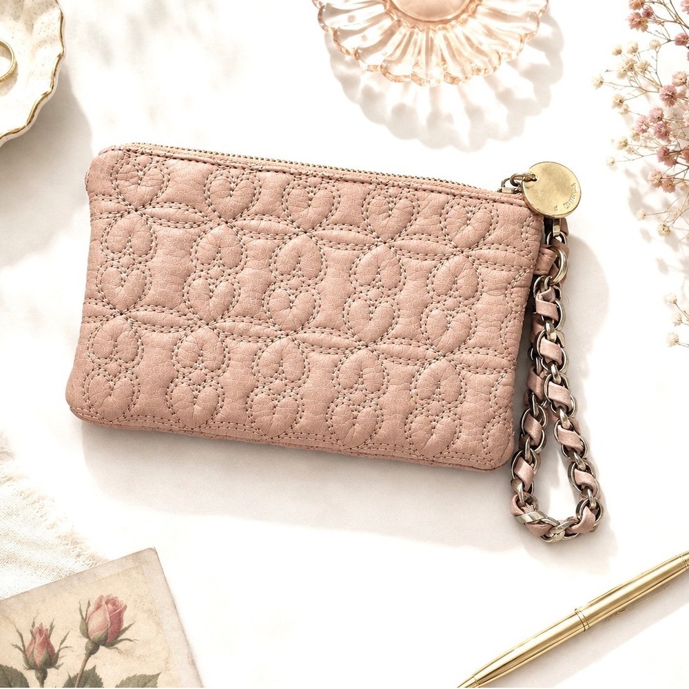 Deux Lux Wristlet Wallet Clutch Vegan Leather Heart Quilted Blush Beige Pink
